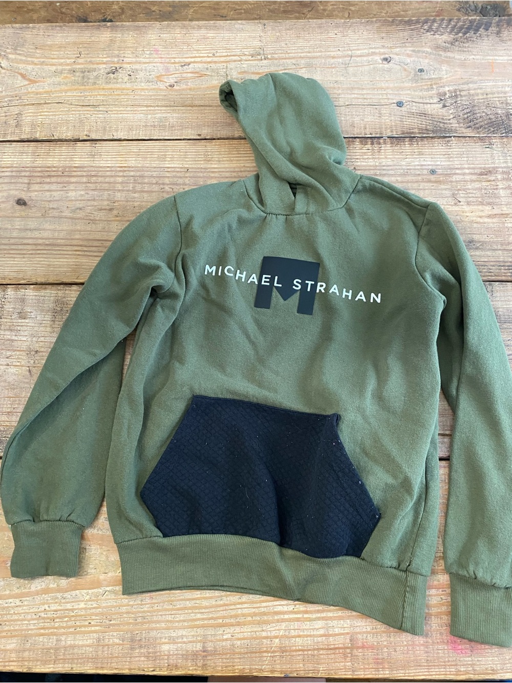 Michael Strahan Boy 12 Pullover Olive Green Hoodie with Black Pocket